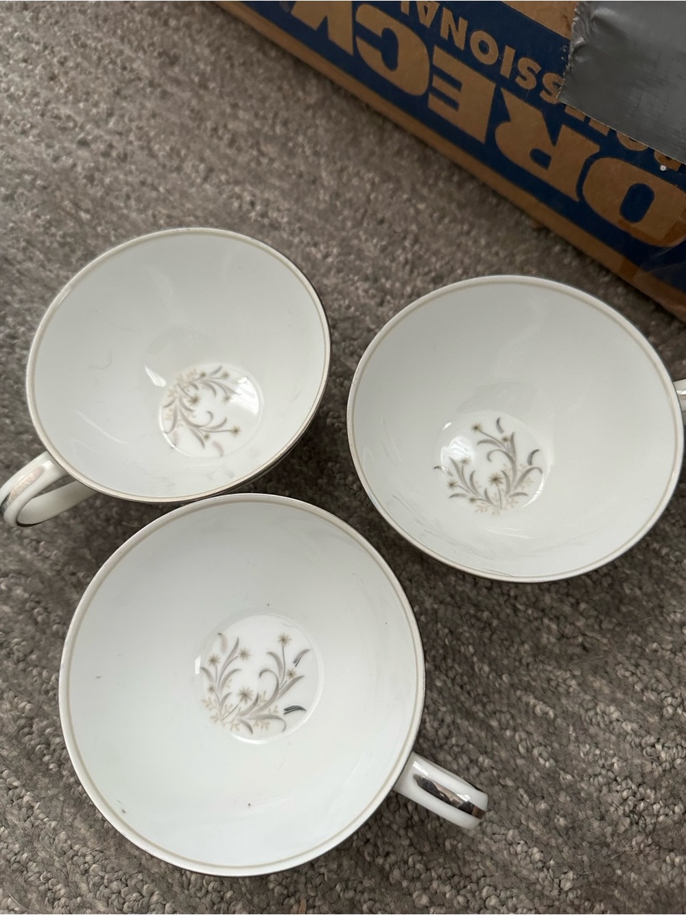 Noritake White Porcelain Tea Cups with Gold Floral Accent (Set of 3)